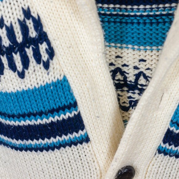 Vintage Sigallo Cowl Neck Acrylic Cardigan in Cream & Blue - LG - Picture 5 of 5